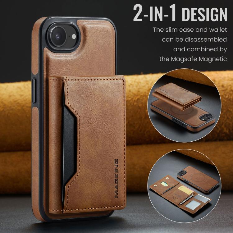 For iPhone 16e MAGKING K2 Series MagSafe RFID Card Bag Detachable Phone Case(Brown) - iPhone 16e Cases by MAGKING | Online Shopping UK | buy2fix
