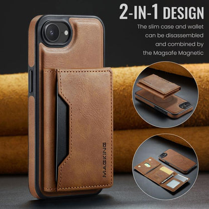 For iPhone 16e MAGKING K2 Series MagSafe RFID Card Bag Detachable Phone Case(Brown) - iPhone 16e Cases by MAGKING | Online Shopping UK | buy2fix