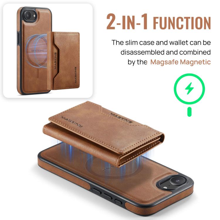 For iPhone 16e MAGKING K2 Series MagSafe RFID Card Bag Detachable Phone Case(Brown) - iPhone 16e Cases by MAGKING | Online Shopping UK | buy2fix