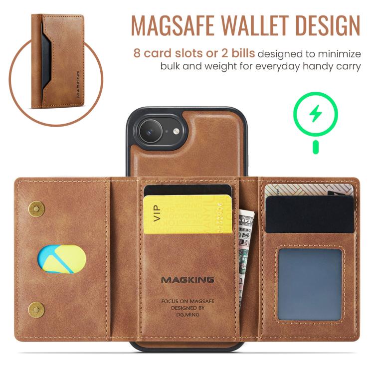 For iPhone 16e MAGKING K2 Series MagSafe RFID Card Bag Detachable Phone Case(Brown) - iPhone 16e Cases by MAGKING | Online Shopping UK | buy2fix