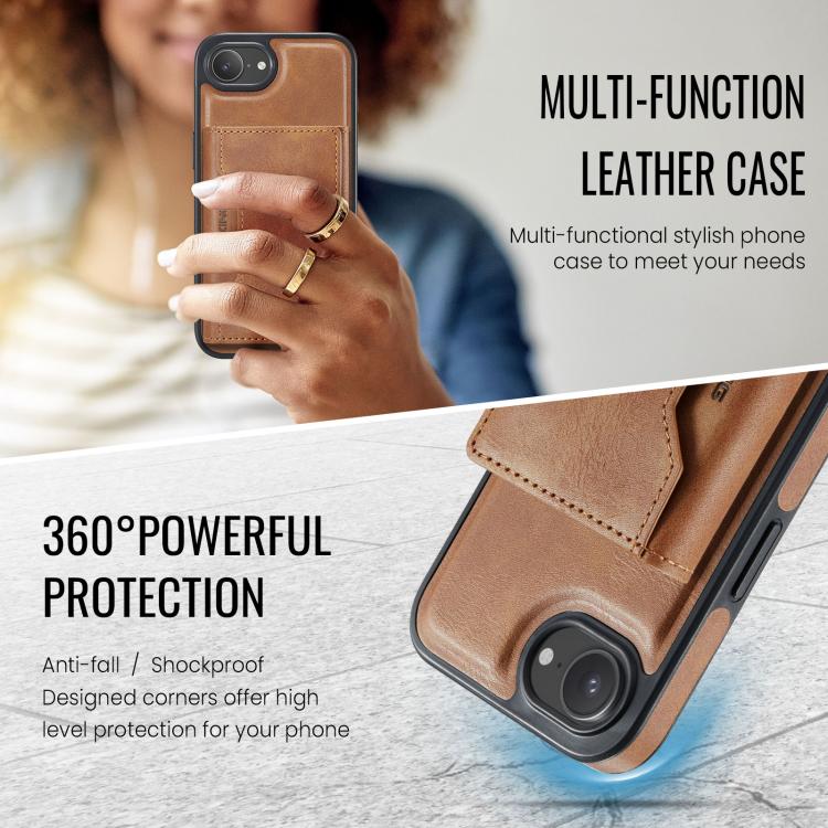 For iPhone 16e MAGKING K2 Series MagSafe RFID Card Bag Detachable Phone Case(Brown) - iPhone 16e Cases by MAGKING | Online Shopping UK | buy2fix