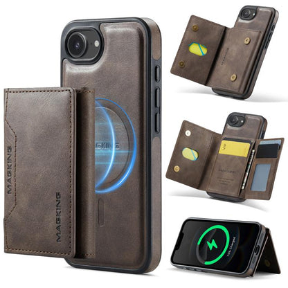 For iPhone 16e MAGKING K2 Series MagSafe RFID Card Bag Detachable Phone Case(Coffee) - iPhone 16e Cases by MAGKING | Online Shopping UK | buy2fix