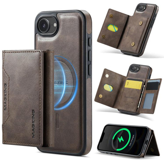 For iPhone 16e MAGKING K2 Series MagSafe RFID Card Bag Detachable Phone Case(Coffee) - iPhone 16e Cases by MAGKING | Online Shopping UK | buy2fix