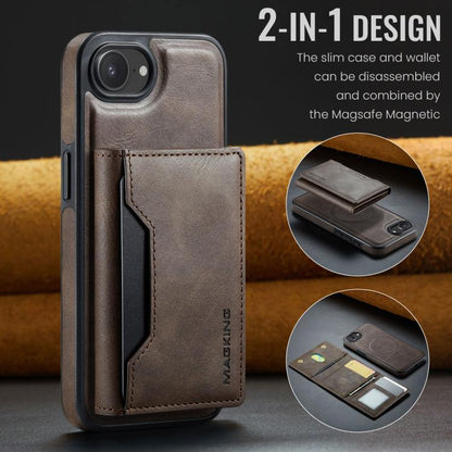 For iPhone 16e MAGKING K2 Series MagSafe RFID Card Bag Detachable Phone Case(Coffee) - iPhone 16e Cases by MAGKING | Online Shopping UK | buy2fix