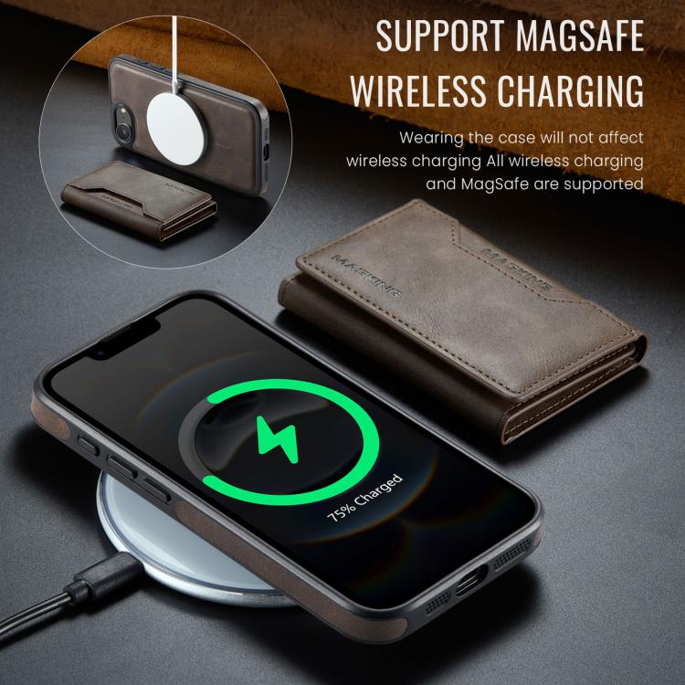 For iPhone 16e MAGKING K2 Series MagSafe RFID Card Bag Detachable Phone Case(Coffee) - iPhone 16e Cases by MAGKING | Online Shopping UK | buy2fix