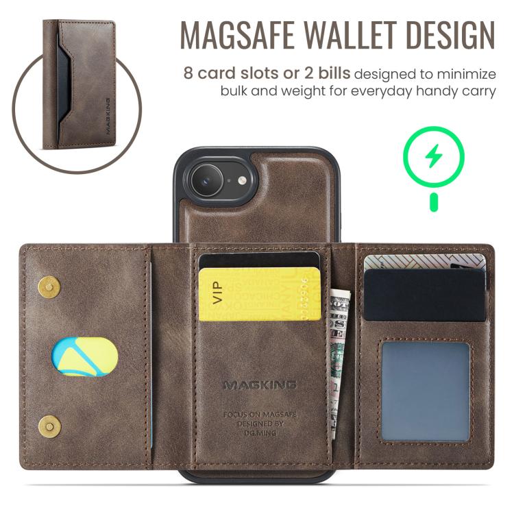 For iPhone 16e MAGKING K2 Series MagSafe RFID Card Bag Detachable Phone Case(Coffee) - iPhone 16e Cases by MAGKING | Online Shopping UK | buy2fix