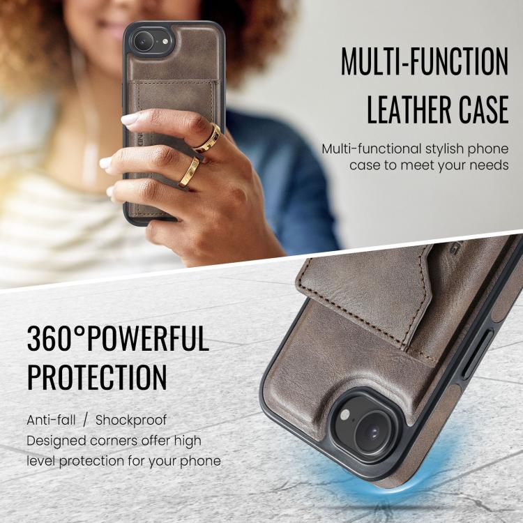 For iPhone 16e MAGKING K2 Series MagSafe RFID Card Bag Detachable Phone Case(Coffee) - iPhone 16e Cases by MAGKING | Online Shopping UK | buy2fix