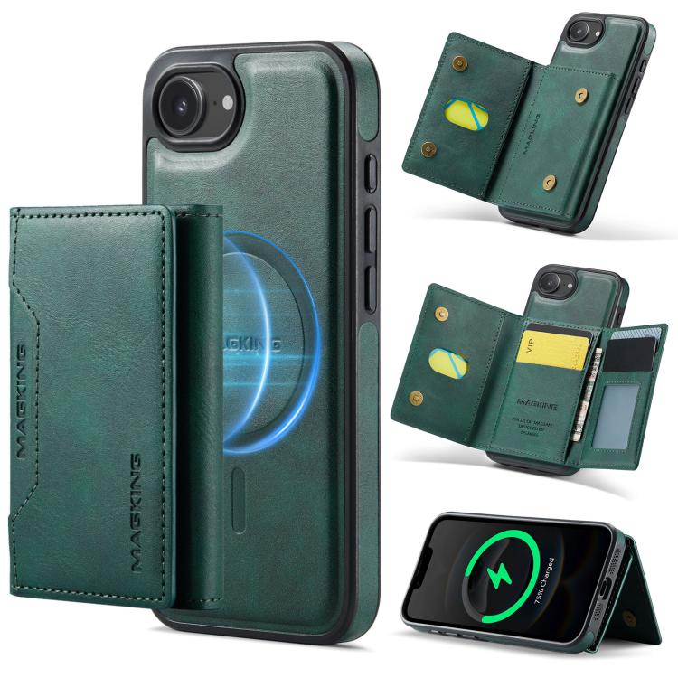 For iPhone 16e MAGKING K2 Series MagSafe RFID Card Bag Detachable Phone Case(Green) - iPhone 16e Cases by MAGKING | Online Shopping UK | buy2fix