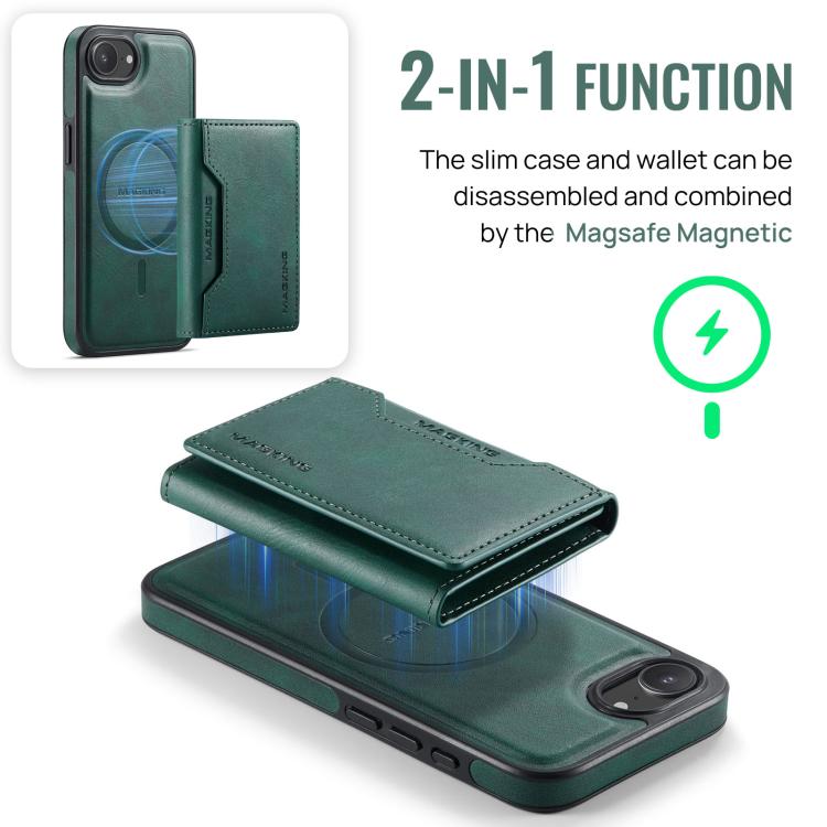 For iPhone 16e MAGKING K2 Series MagSafe RFID Card Bag Detachable Phone Case(Green) - iPhone 16e Cases by MAGKING | Online Shopping UK | buy2fix