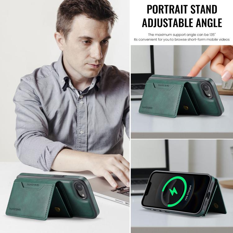 For iPhone 16e MAGKING K2 Series MagSafe RFID Card Bag Detachable Phone Case(Green) - iPhone 16e Cases by MAGKING | Online Shopping UK | buy2fix