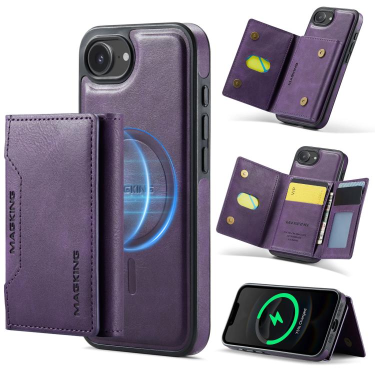 For iPhone 16e MAGKING K2 Series MagSafe RFID Card Bag Detachable Phone Case(Purple) - iPhone 16e Cases by MAGKING | Online Shopping UK | buy2fix