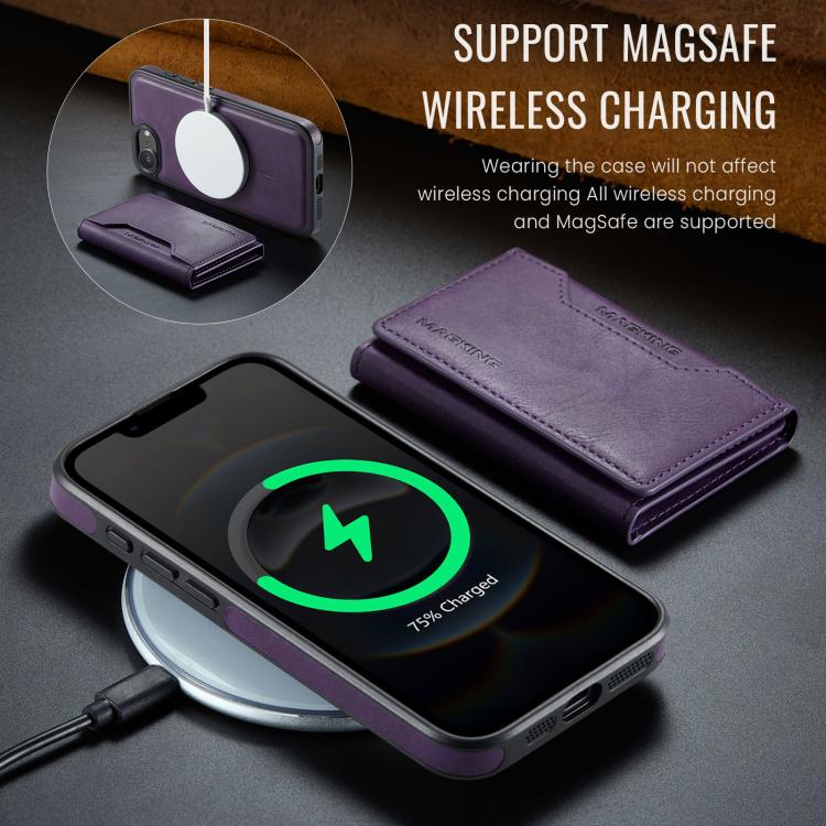 For iPhone 16e MAGKING K2 Series MagSafe RFID Card Bag Detachable Phone Case(Purple) - iPhone 16e Cases by MAGKING | Online Shopping UK | buy2fix