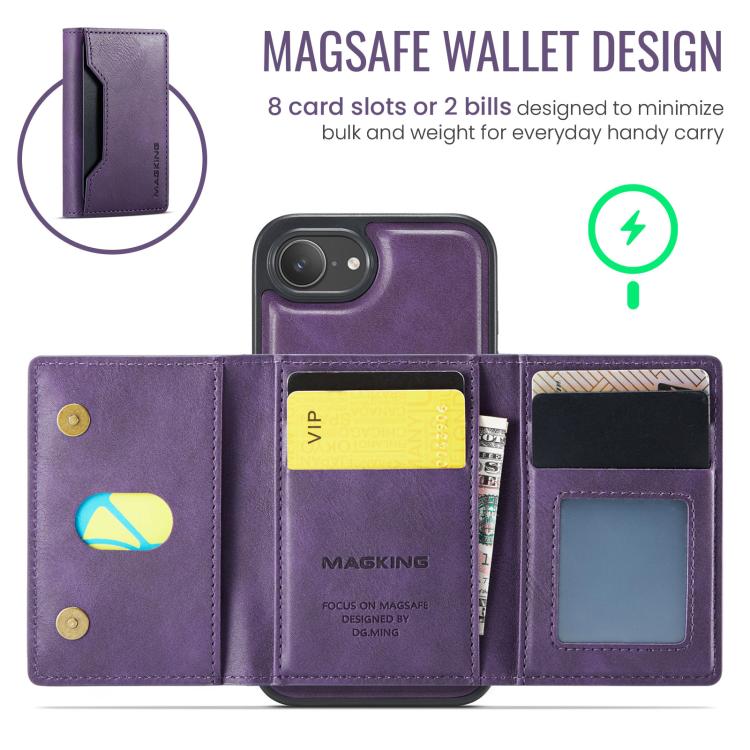 For iPhone 16e MAGKING K2 Series MagSafe RFID Card Bag Detachable Phone Case(Purple) - iPhone 16e Cases by MAGKING | Online Shopping UK | buy2fix