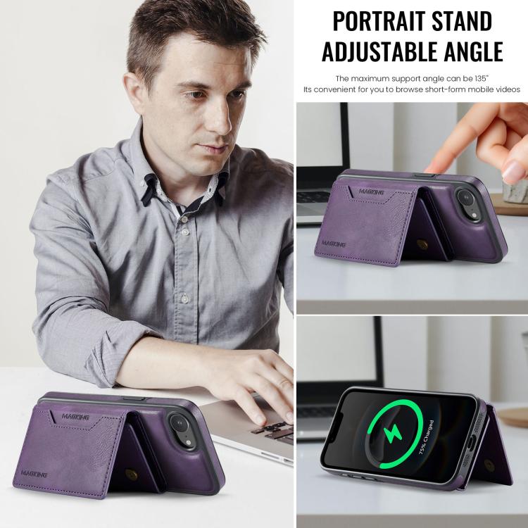For iPhone 16e MAGKING K2 Series MagSafe RFID Card Bag Detachable Phone Case(Purple) - iPhone 16e Cases by MAGKING | Online Shopping UK | buy2fix
