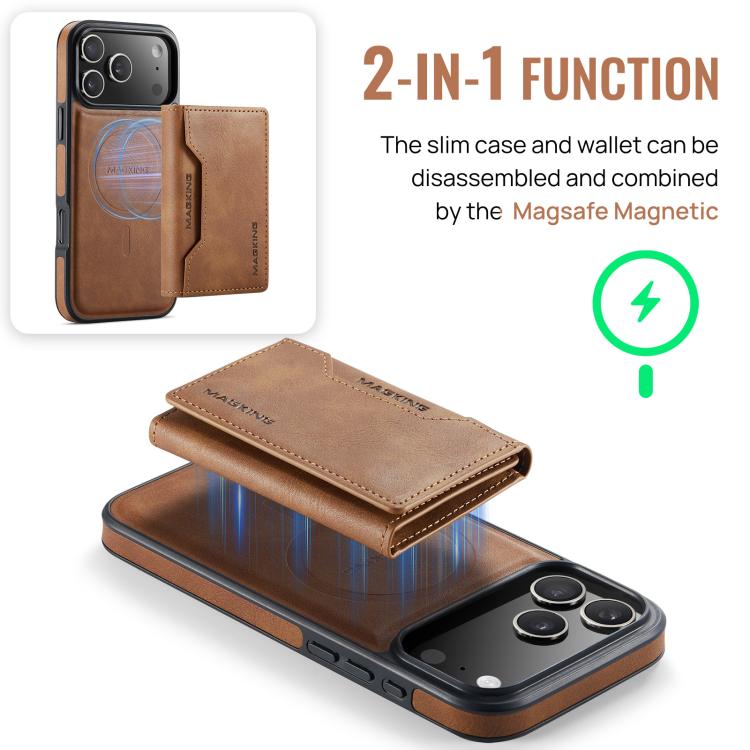 For iPhone 17 Pro Max MAGKING K2 Series MagSafe RFID Card Bag Detachable Phone Case(Brown) - iPhone 17 Pro Max Cases by MAGKING | Online Shopping UK | buy2fix