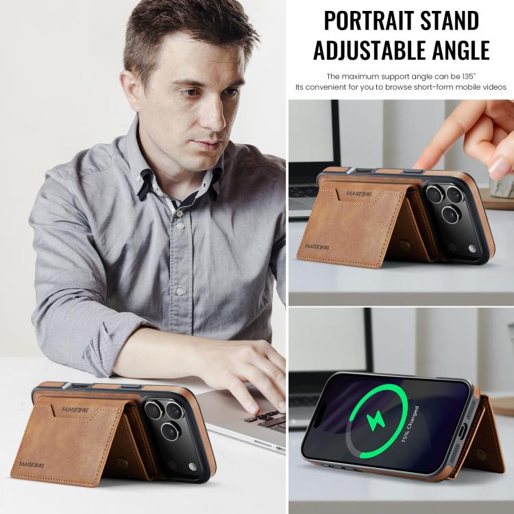 For iPhone 17 Pro Max MAGKING K2 Series MagSafe RFID Card Bag Detachable Phone Case(Brown) - iPhone 17 Pro Max Cases by MAGKING | Online Shopping UK | buy2fix