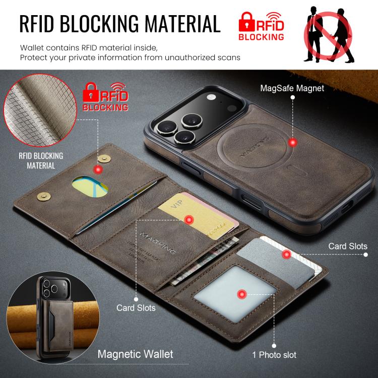 For iPhone 17 Pro Max MAGKING K2 Series MagSafe RFID Card Bag Detachable Phone Case(Coffee) - iPhone 17 Pro Max Cases by MAGKING | Online Shopping UK | buy2fix