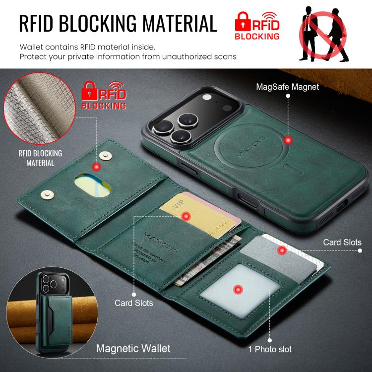 For iPhone 17 Pro Max MAGKING K2 Series MagSafe RFID Card Bag Detachable Phone Case(Green) - iPhone 17 Pro Max Cases by MAGKING | Online Shopping UK | buy2fix