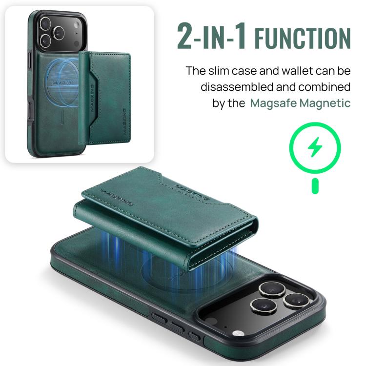 For iPhone 17 Pro Max MAGKING K2 Series MagSafe RFID Card Bag Detachable Phone Case(Green) - iPhone 17 Pro Max Cases by MAGKING | Online Shopping UK | buy2fix