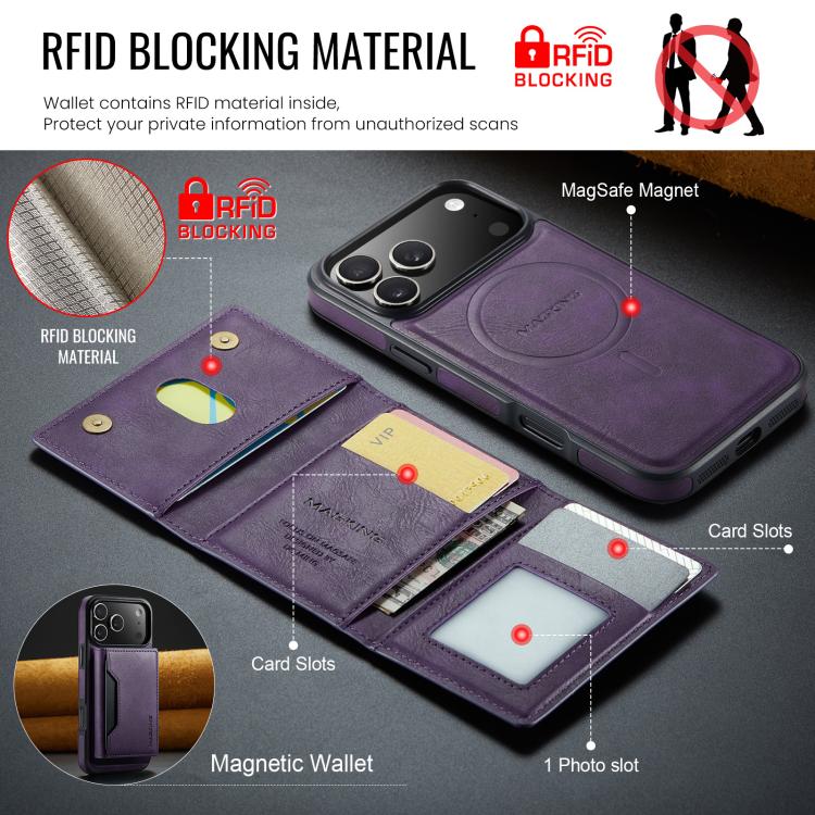 For iPhone 17 Pro Max MAGKING K2 Series MagSafe RFID Card Bag Detachable Phone Case(Purple) - iPhone 17 Pro Max Cases by MAGKING | Online Shopping UK | buy2fix