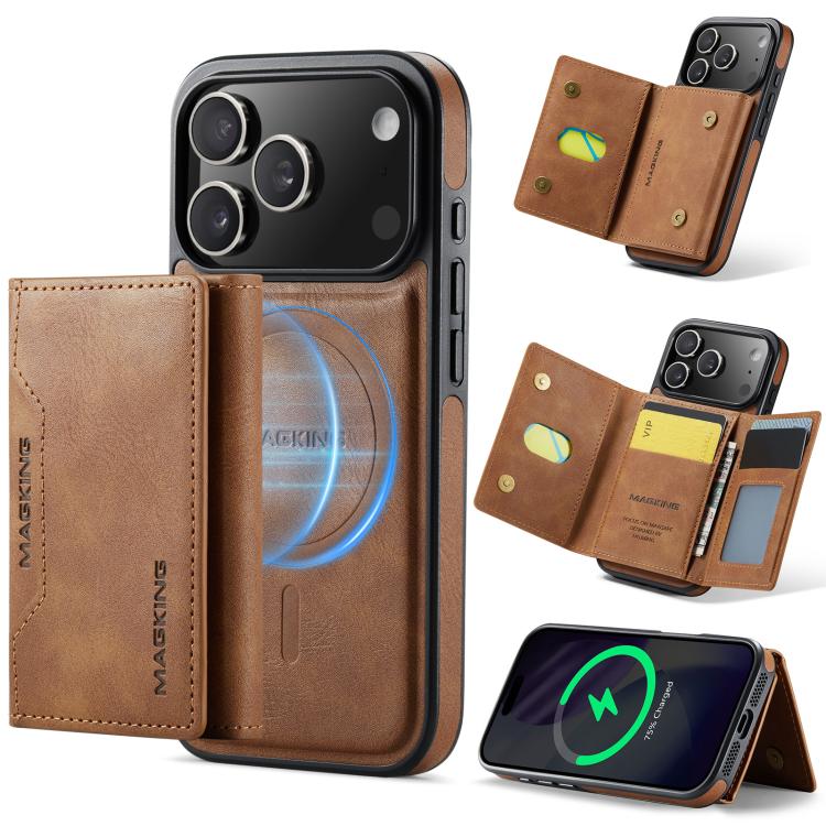 For iPhone 17 Pro MAGKING K2 Series MagSafe RFID Card Bag Detachable Phone Case(Brown) - iPhone 17 Pro Cases by MAGKING | Online Shopping UK | buy2fix