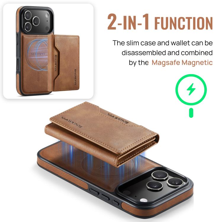 For iPhone 17 Pro MAGKING K2 Series MagSafe RFID Card Bag Detachable Phone Case(Brown) - iPhone 17 Pro Cases by MAGKING | Online Shopping UK | buy2fix