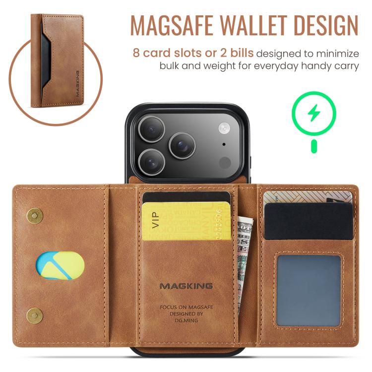 For iPhone 17 Pro MAGKING K2 Series MagSafe RFID Card Bag Detachable Phone Case(Brown) - iPhone 17 Pro Cases by MAGKING | Online Shopping UK | buy2fix