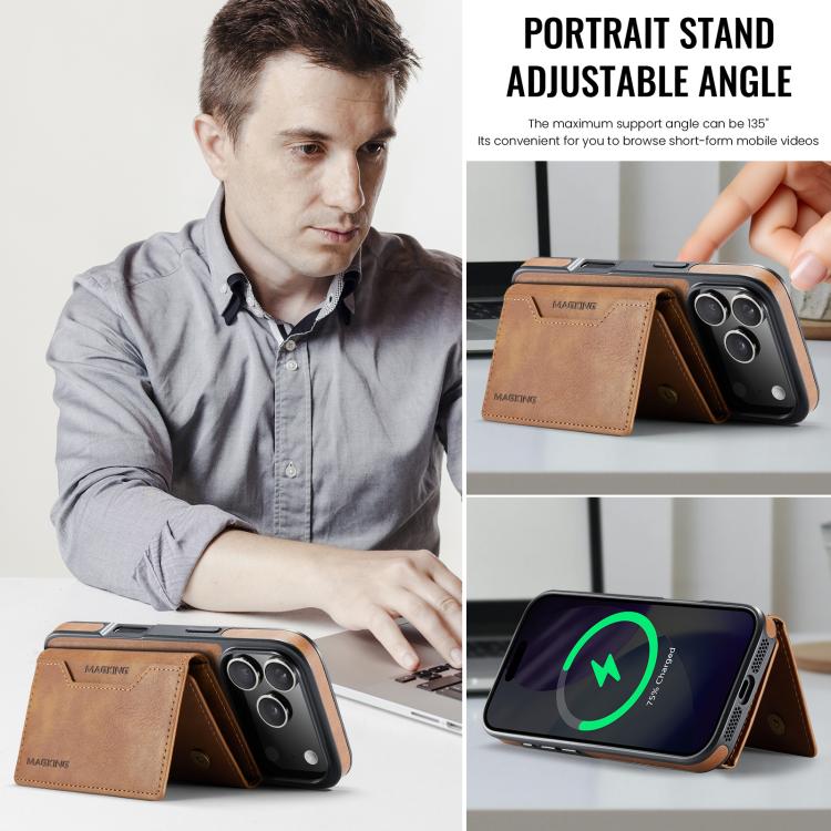 For iPhone 17 Pro MAGKING K2 Series MagSafe RFID Card Bag Detachable Phone Case(Brown) - iPhone 17 Pro Cases by MAGKING | Online Shopping UK | buy2fix
