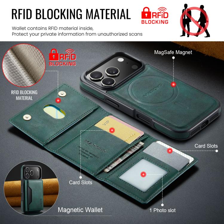 For iPhone 17 Pro MAGKING K2 Series MagSafe RFID Card Bag Detachable Phone Case(Green) - iPhone 17 Pro Cases by MAGKING | Online Shopping UK | buy2fix