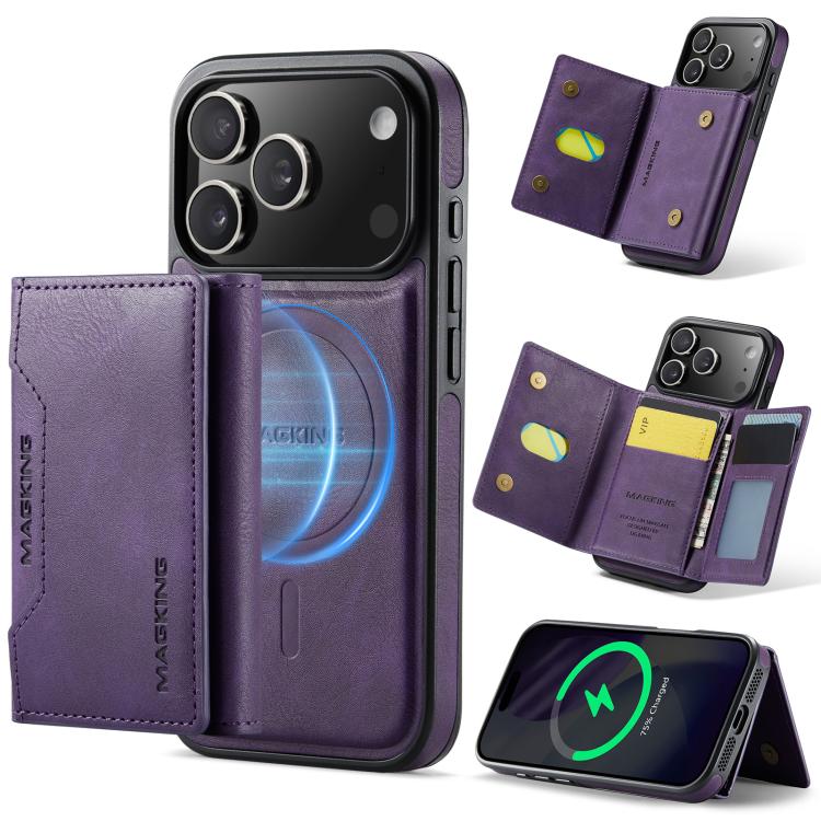 For iPhone 17 Pro MAGKING K2 Series MagSafe RFID Card Bag Detachable Phone Case(Purple) - iPhone 17 Pro Cases by MAGKING | Online Shopping UK | buy2fix