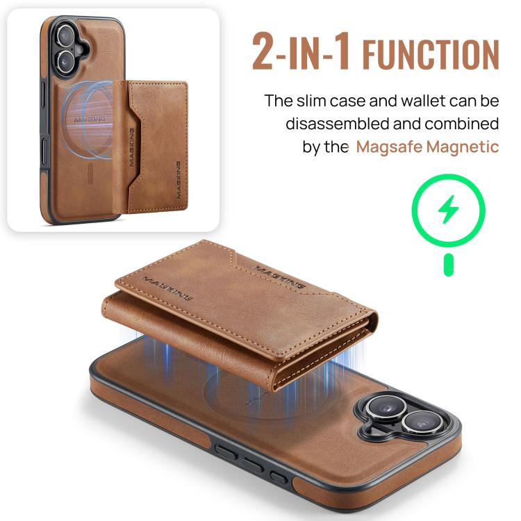 For iPhone 17 MAGKING K2 Series MagSafe RFID Card Bag Detachable Phone Case(Brown) - iPhone 17 Cases by MAGKING | Online Shopping UK | buy2fix