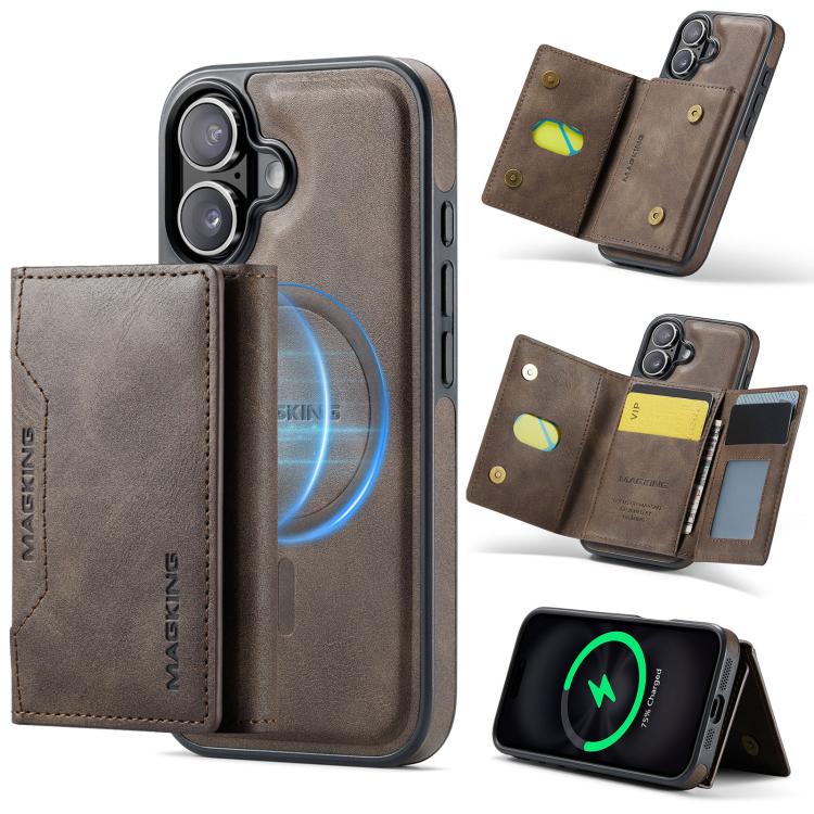 For iPhone 17 MAGKING K2 Series MagSafe RFID Card Bag Detachable Phone Case(Coffee) - iPhone 17 Cases by MAGKING | Online Shopping UK | buy2fix