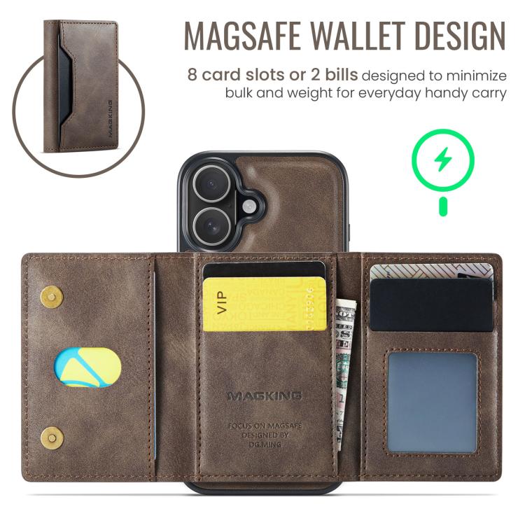 For iPhone 17 MAGKING K2 Series MagSafe RFID Card Bag Detachable Phone Case(Coffee) - iPhone 17 Cases by MAGKING | Online Shopping UK | buy2fix