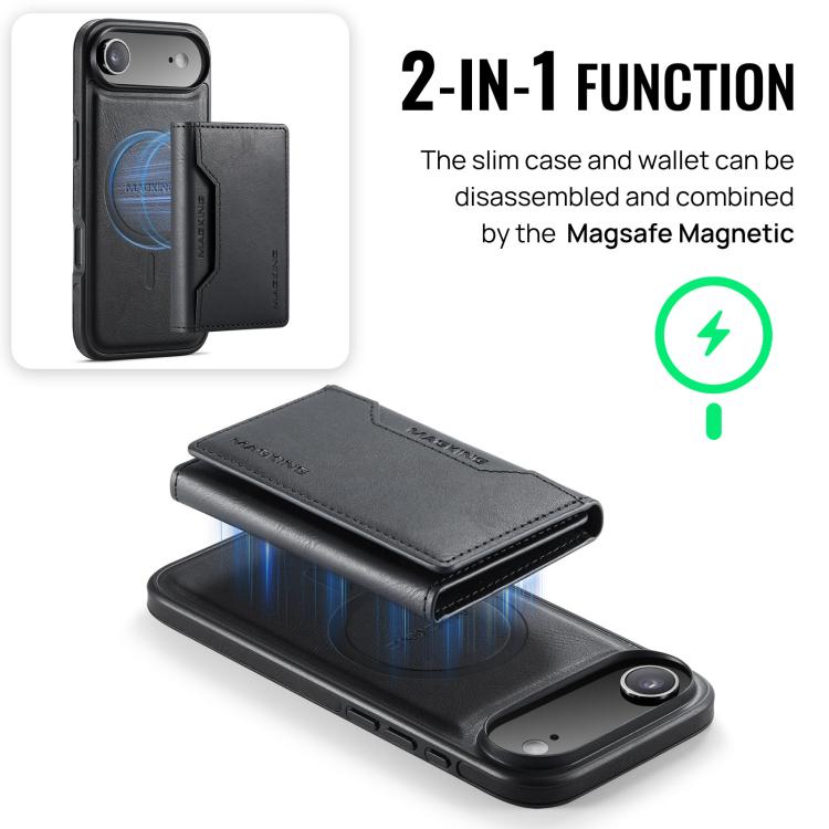 For iPhone Air MAGKING K2 Series MagSafe RFID Card Bag Detachable Phone Case(Black) - iPhone Air Cases by MAGKING | Online Shopping UK | buy2fix