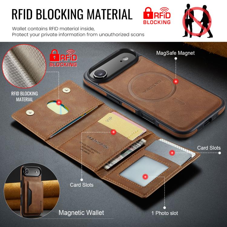 For iPhone Air MAGKING K2 Series MagSafe RFID Card Bag Detachable Phone Case(Brown) - iPhone Air Cases by MAGKING | Online Shopping UK | buy2fix