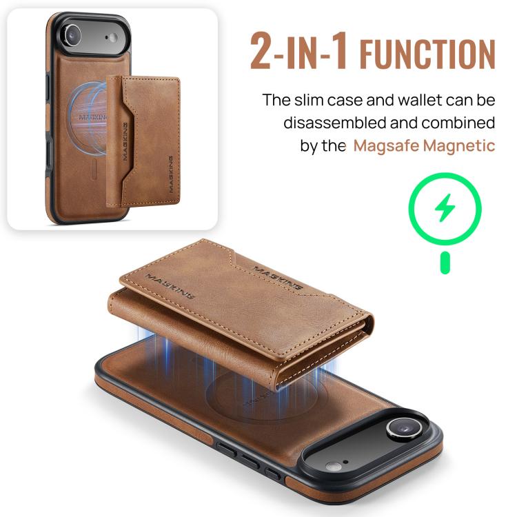 For iPhone Air MAGKING K2 Series MagSafe RFID Card Bag Detachable Phone Case(Brown) - iPhone Air Cases by MAGKING | Online Shopping UK | buy2fix