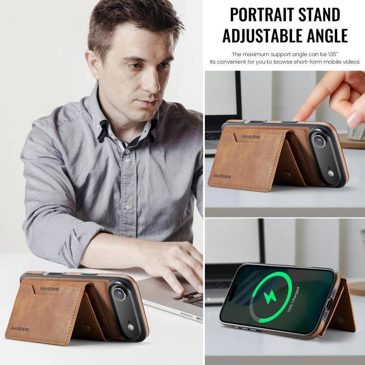 For iPhone Air MAGKING K2 Series MagSafe RFID Card Bag Detachable Phone Case(Brown) - iPhone Air Cases by MAGKING | Online Shopping UK | buy2fix