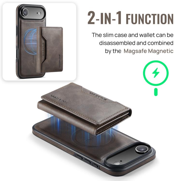 For iPhone Air MAGKING K2 Series MagSafe RFID Card Bag Detachable Phone Case(Coffee) - iPhone Air Cases by MAGKING | Online Shopping UK | buy2fix