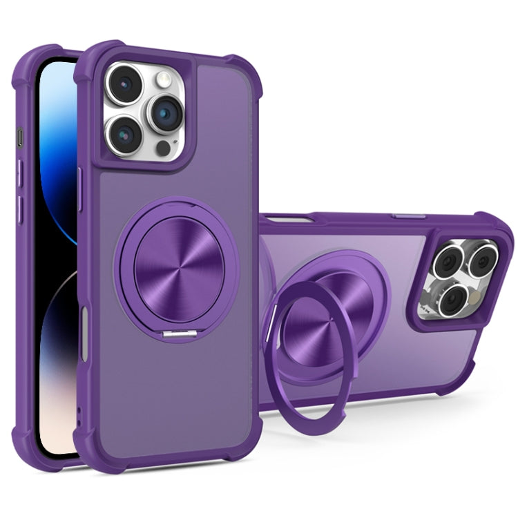 For iPhone 14 Pro Max CD Texture 360 Degree Rotating Holder MagSafe Phone Case(Purple) - iPhone 14 Pro Max Cases by buy2fix | Online Shopping UK | buy2fix