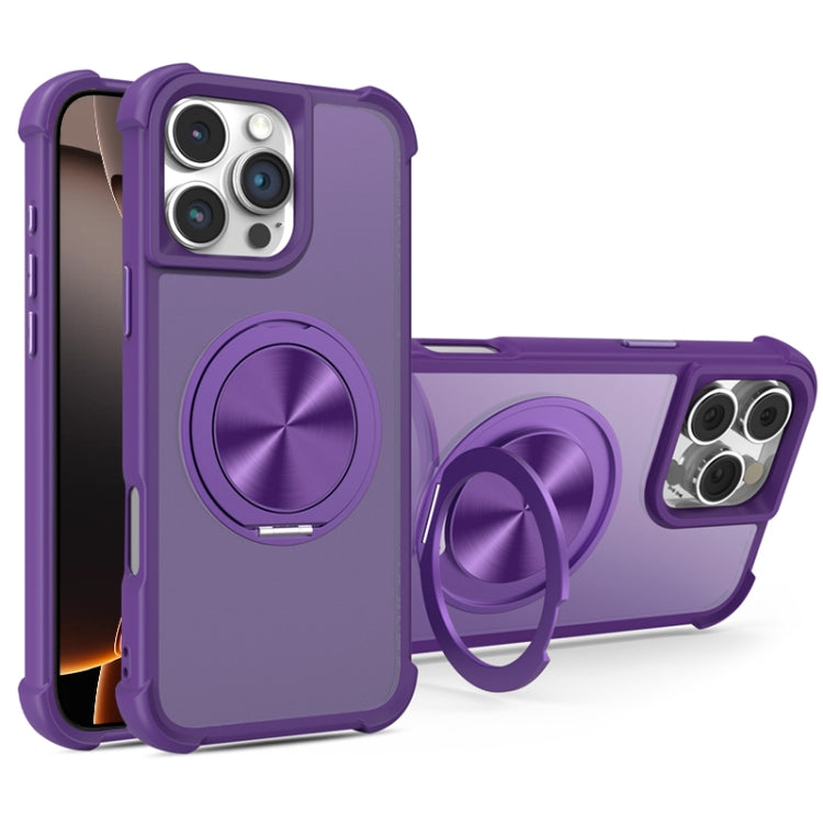 For iPhone 16 Pro CD Texture 360 Degree Rotating Holder MagSafe Phone Case(Purple) by buy2fix