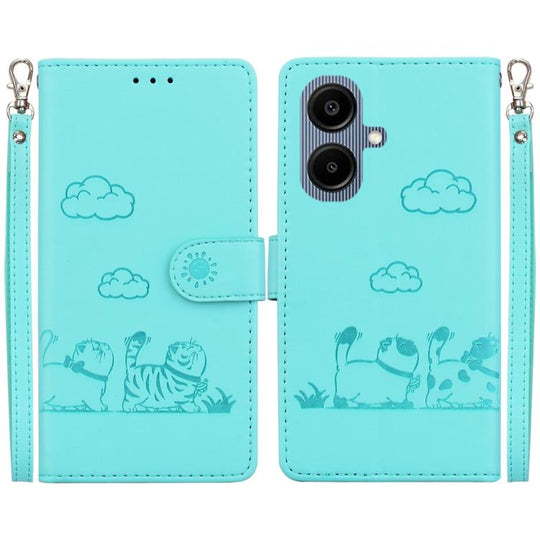 For Samsung Galaxy A07 4G / A06 4G / 5G Cute Cats RFID Leather Phone Case(Green)