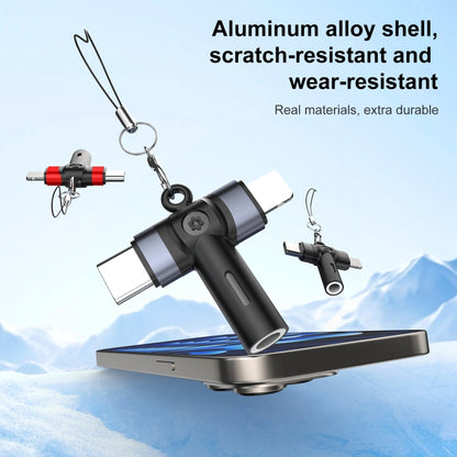 2 in 1 Flower Pattern Type-C and 8 Pin to 3.5mm Audio Adapter with Lanyard(Blue Black) - Earphone Adapter by buy2fix | Online Shopping UK | buy2fix