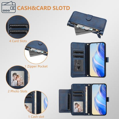 For Motorola Moto G Play 4G 2024 Global Multi-Card Slots Zipper Wallet Leather Phone Case(Blue) by buy2fix
