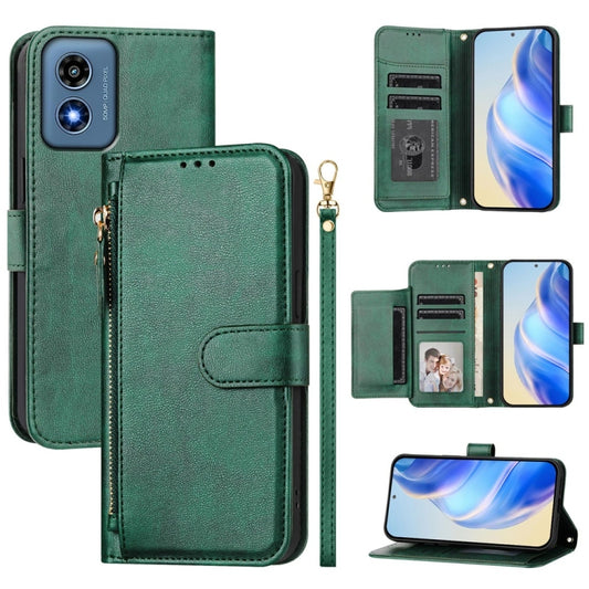 For Motorola Moto G Play 4G 2024 Global Multi-Card Slots Zipper Wallet Leather Phone Case(Green) by buy2fix