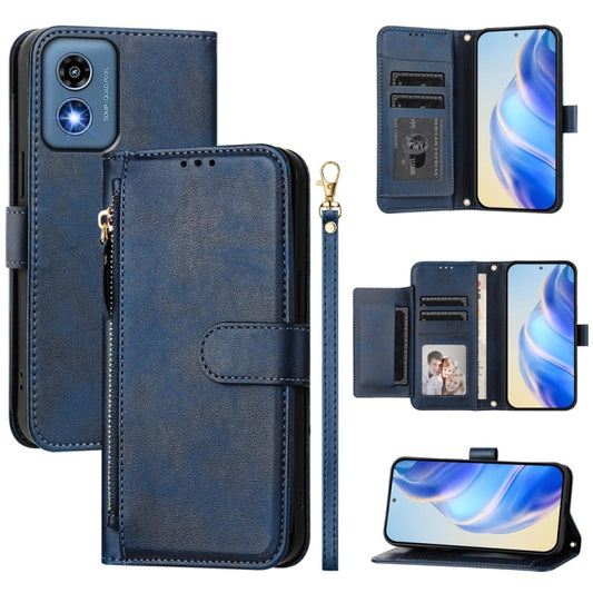 For Motorola Moto G Play 5G 2024 Multi-Card Slots Zipper Wallet Leather Phone Case(Blue) - Motorola Cases by buy2fix | Online Shopping UK | buy2fix