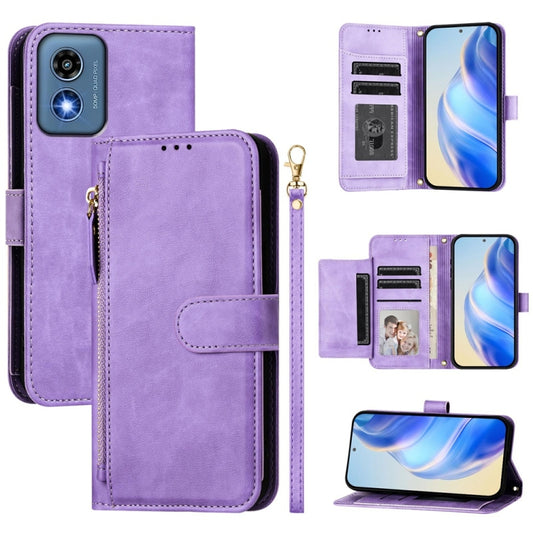 For Motorola Moto G Play 5G 2024 Multi-Card Slots Zipper Wallet Leather Phone Case(Purple) by buy2fix