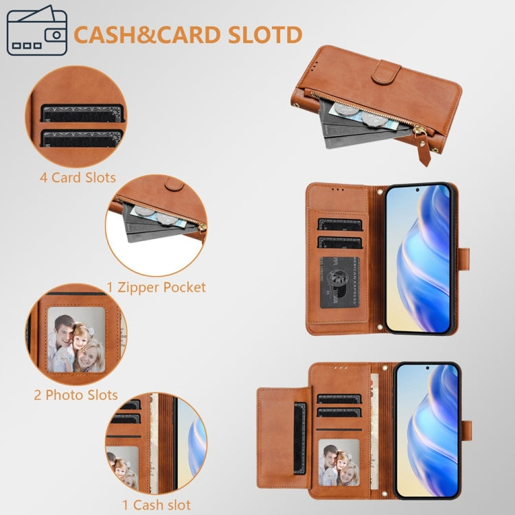 For Motorola Moto G Play 5G 2024 Multi-Card Slots Zipper Wallet Leather Phone Case(Brown) by buy2fix