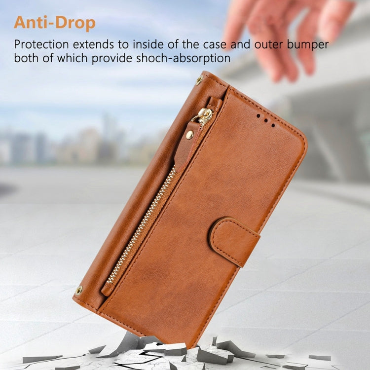 For Motorola Moto G Play 5G 2024 Multi-Card Slots Zipper Wallet Leather Phone Case(Brown) by buy2fix