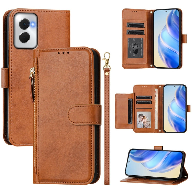 For Motorola Moto G Power 5G 2024 Multi-Card Slots Zipper Wallet Leather Phone Case(Brown) by buy2fix