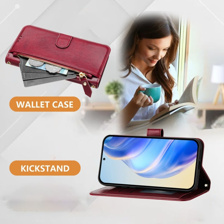 For Motorola Moto G Stylus 5G 2024 Multi-Card Slots Zipper Wallet Leather Phone Case(Dark Red) by buy2fix